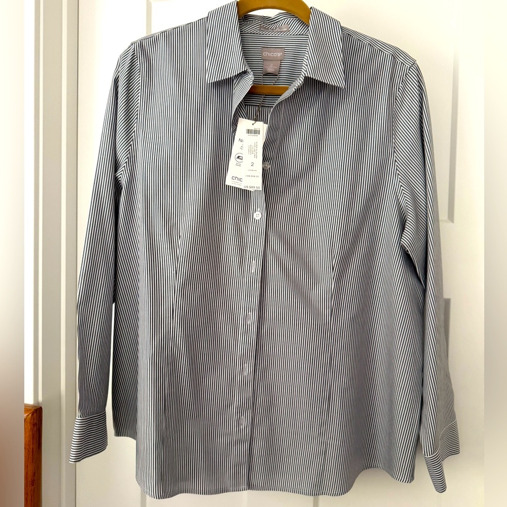 Chico's women’s Black and White Pinstripe Dress Shirt